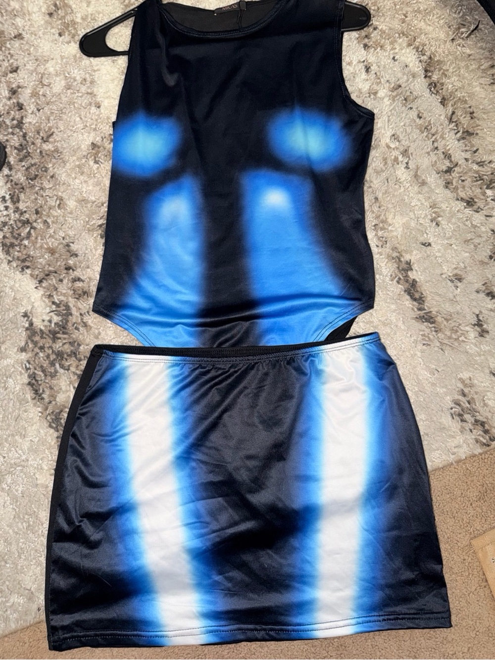 Micas Blue & Black Two-Piece Skirt Set – Size Large